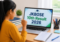 Student checking JKBOSE 10th result online on laptop