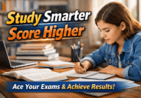 Student studying effectively with books and laptop for exams