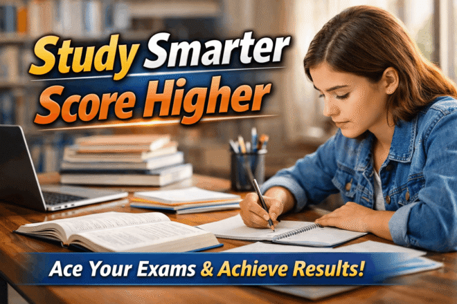 Student studying effectively with books and laptop for exams