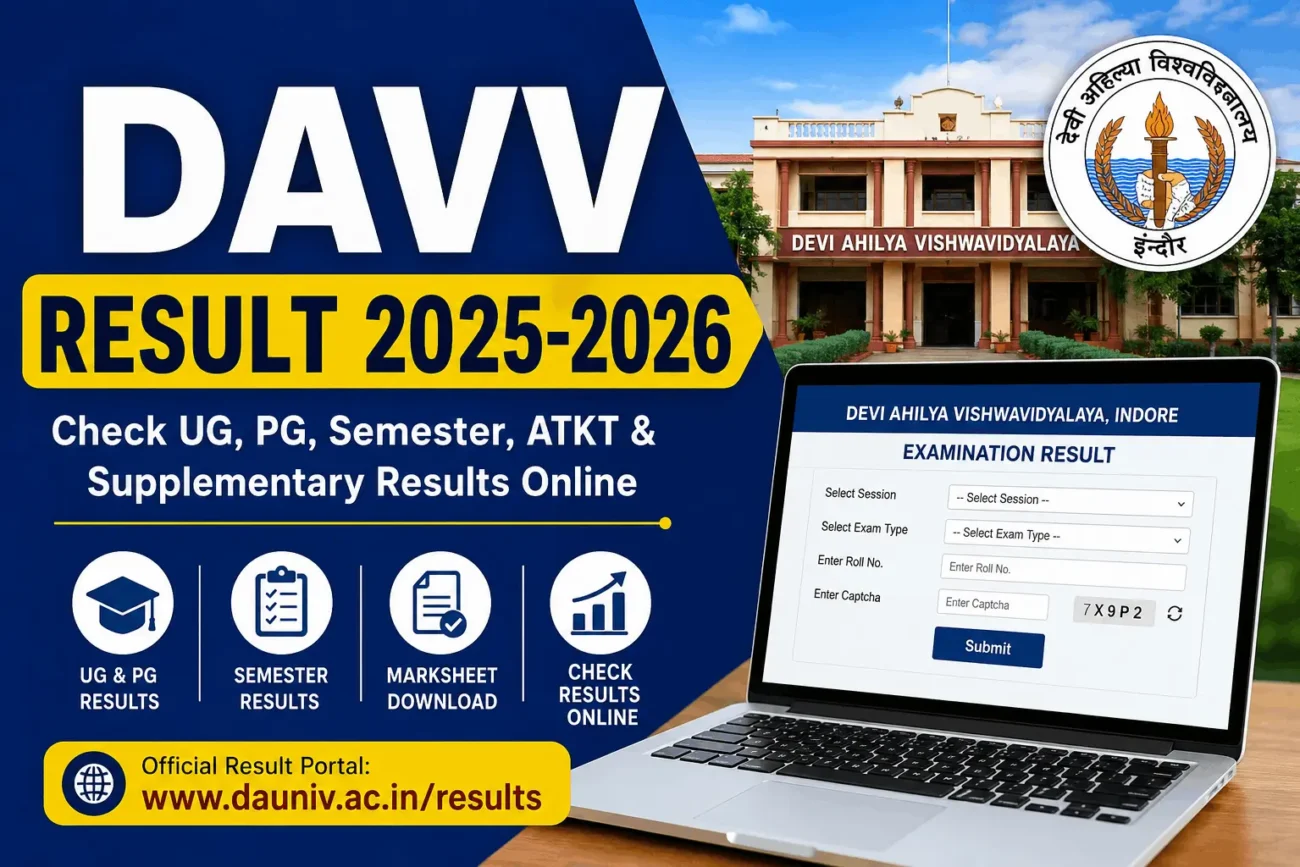 Student checking DAVV Result 2025-2026 online on the official university portal