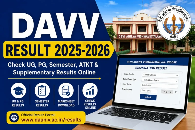 Student checking DAVV Result 2025-2026 online on the official university portal